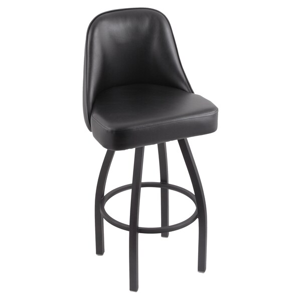 Grizzly 30" Swivel Bar Stool, Pewter Finish, Black Vinyl Seat
